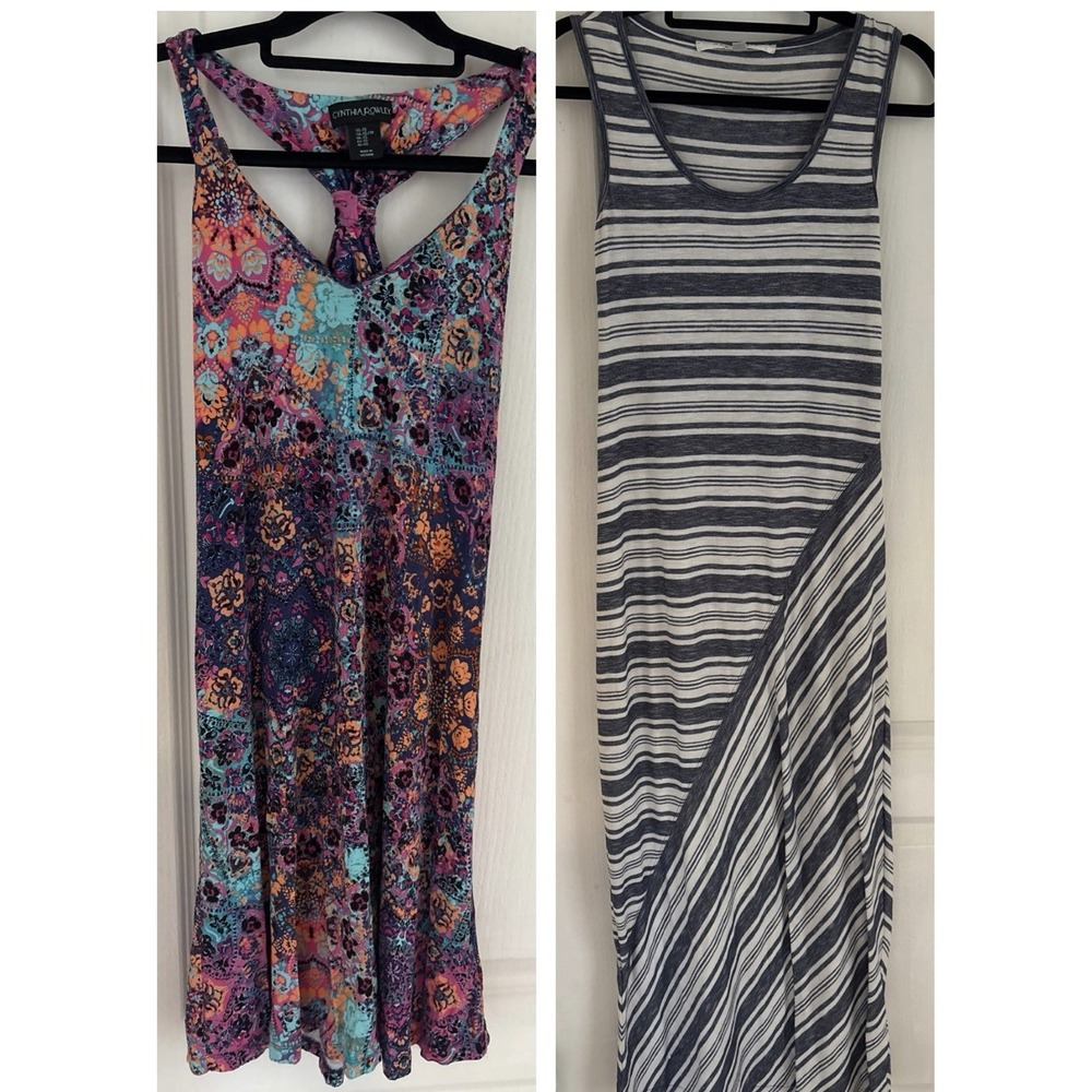 Lot of 2 Sleeveless Dresses Maxi Stripe Floral Cynthia Rowley Max Studio Sz XS